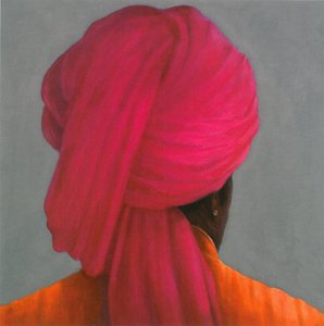 गुलाबी पगड़ी (कागज पर एक्रिलिक)